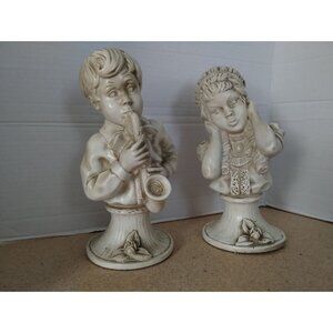 J Kendrick Universal Statuary Corp Chicago Bust Statue Saxophone Boy Girl 1971